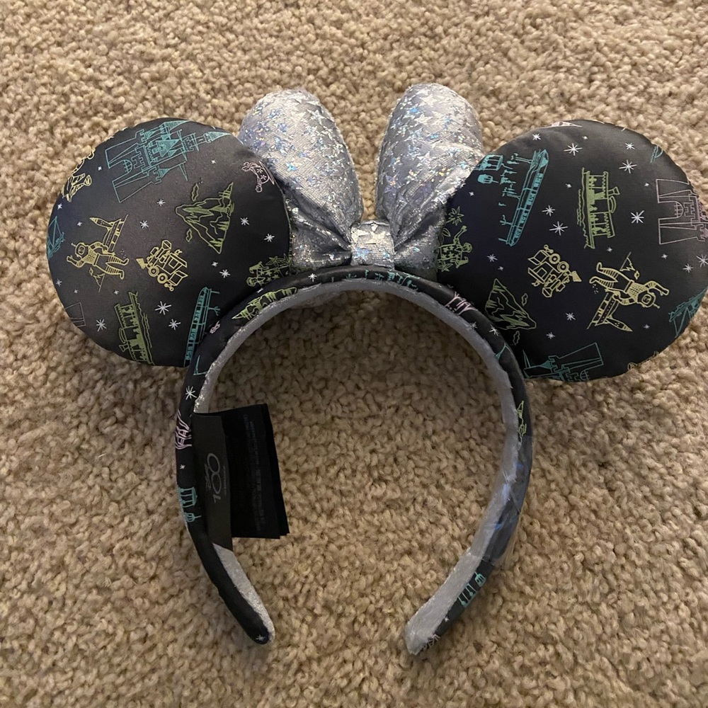 Disney 100 Black Silver Metallic Star Parks Headband OS